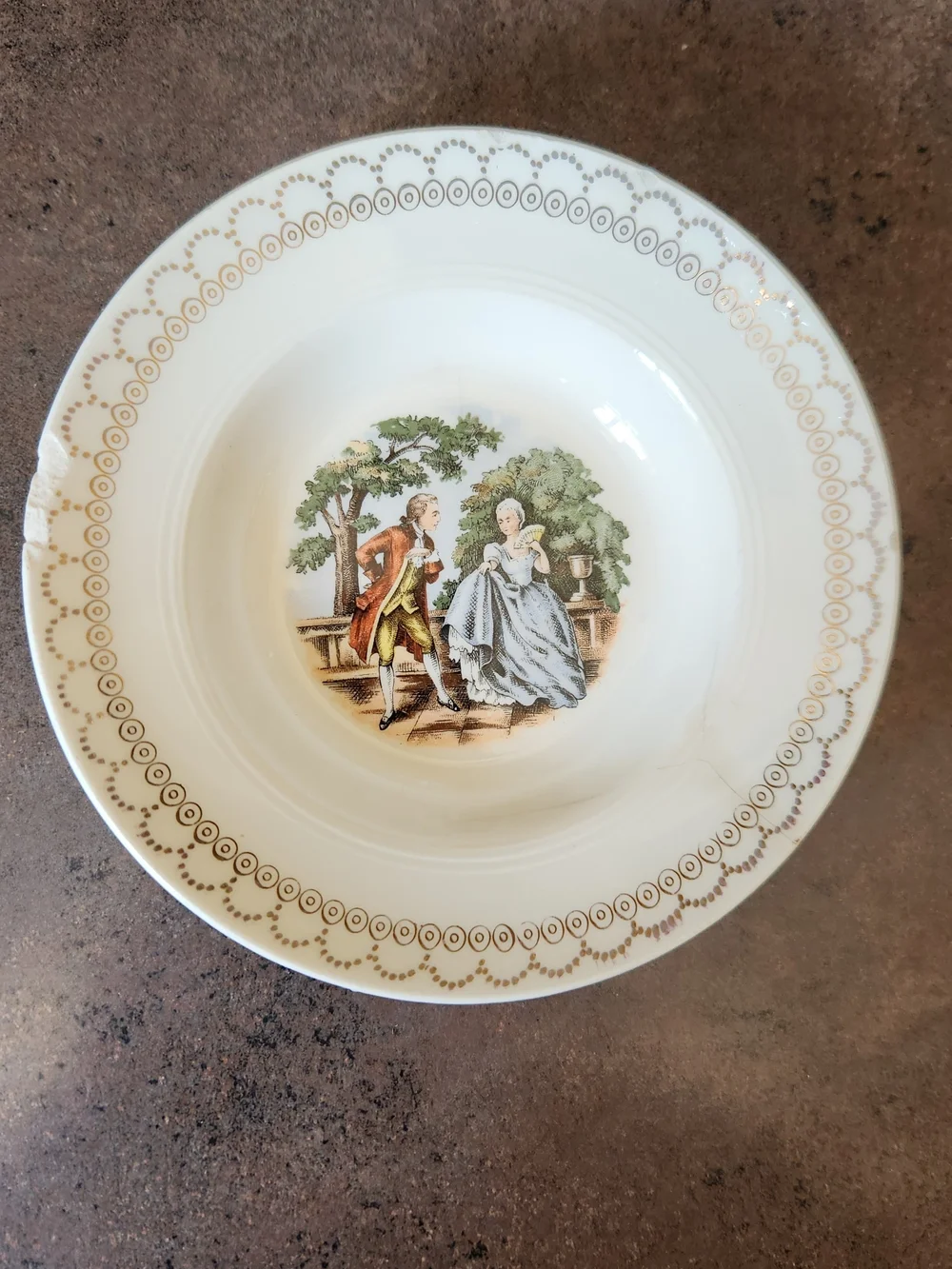 Vintage Salem China Plate Victorian Courting Couple 23k Gold 5.5 Inches